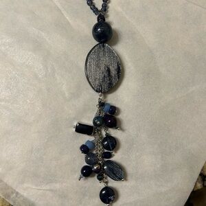 Chico's Blue Gemstone Necklace with Beaded Chain